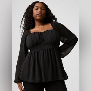 Torrid 1X Peplum Chiffon Long Sleeve top NWT